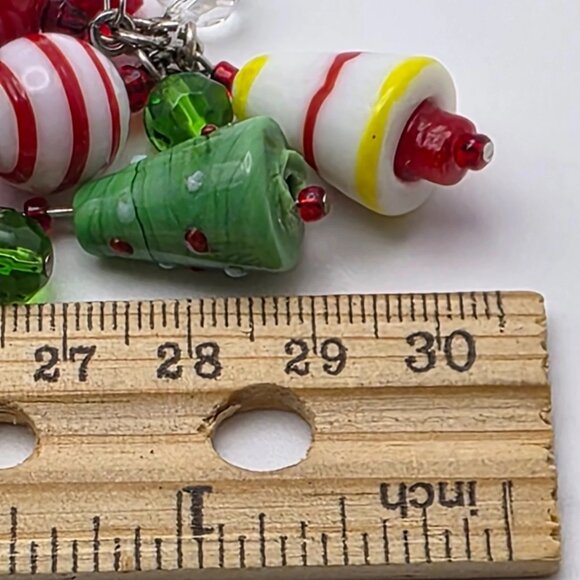 Colorful Lampwork Glass Christmas Charm Bracelet 7" Silver Tone Toggle Clasp - Picture 9 of 9